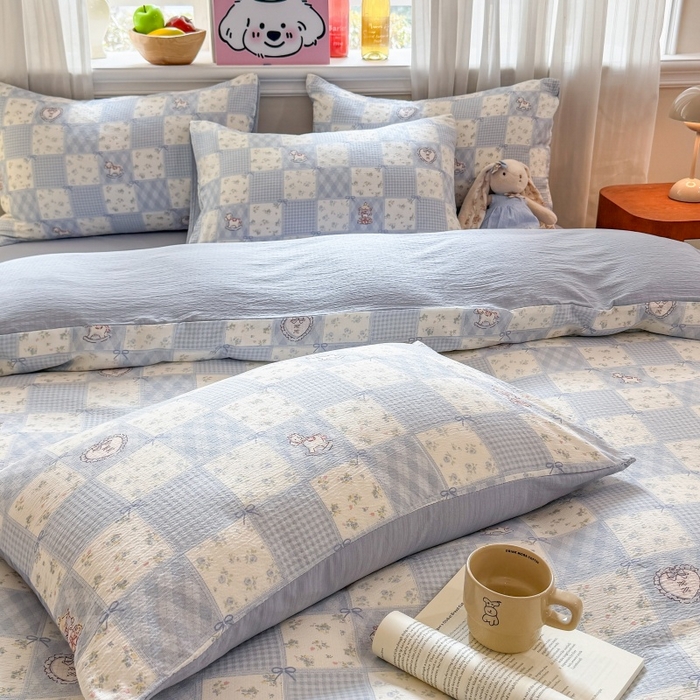 91家纺网 家纺一手货源 找家纺 鑫佳居 2026新款水洗针织提花双层纱四件套 童话木马