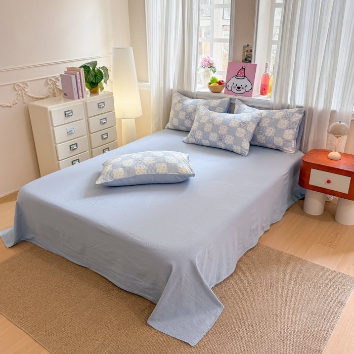 91家纺网 家纺一手货源 找家纺 鑫佳居 2026新款水洗针织提花双层纱四件套 童话木马