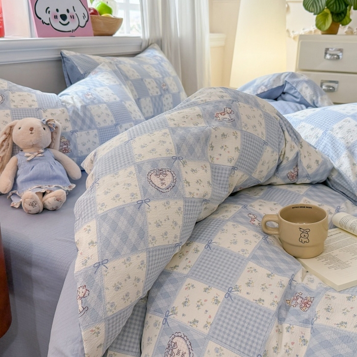 91家纺网 家纺一手货源 找家纺 鑫佳居 2026新款水洗针织提花双层纱四件套 童话木马