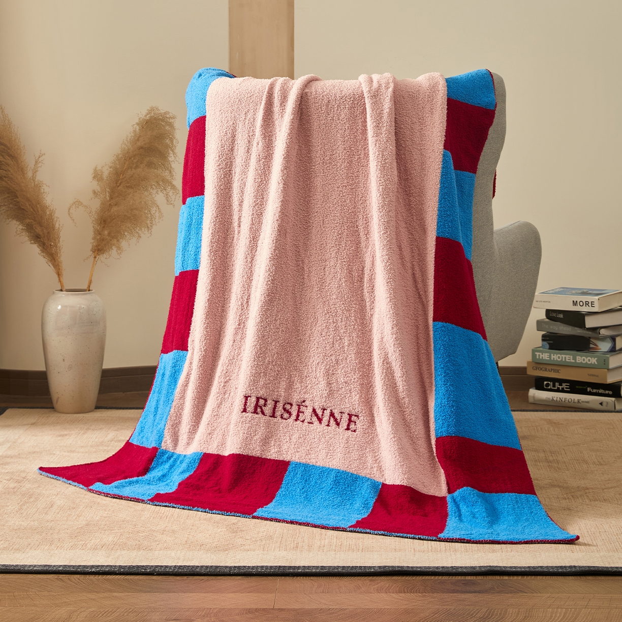 91家纺网 家纺一手货源 找家纺 航途席业 2026新款半边绒毛毯毯子 格间红蓝