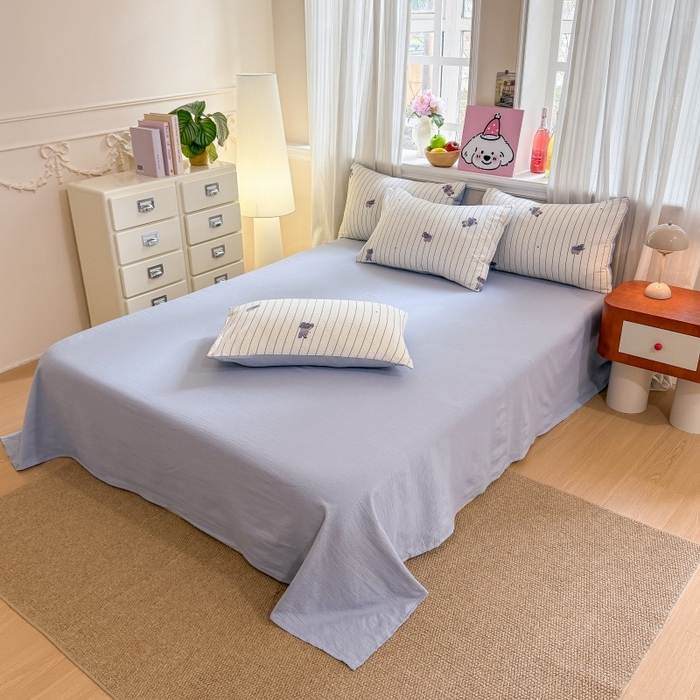 91家纺网 家纺一手货源 找家纺 鑫佳居 2026新款水洗针织提花双层纱四件套 软萌小象