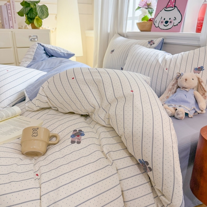 91家纺网 家纺一手货源 找家纺 鑫佳居 2026新款水洗针织提花双层纱四件套 软萌小象