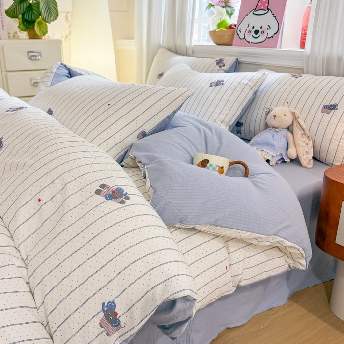 鑫佳居 2026新款水洗针织提花双层纱四件套 软萌小象