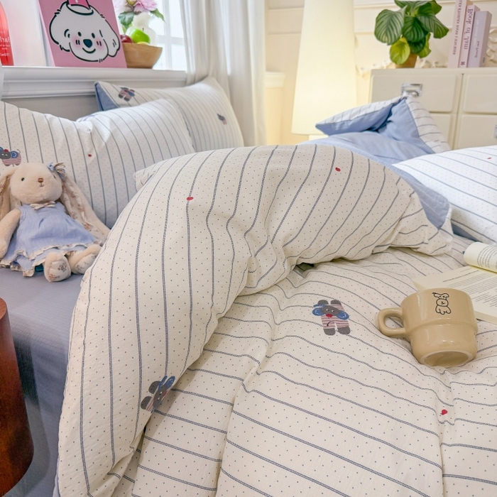 91家纺网 家纺一手货源 找家纺 鑫佳居 2026新款水洗针织提花双层纱四件套 软萌小象