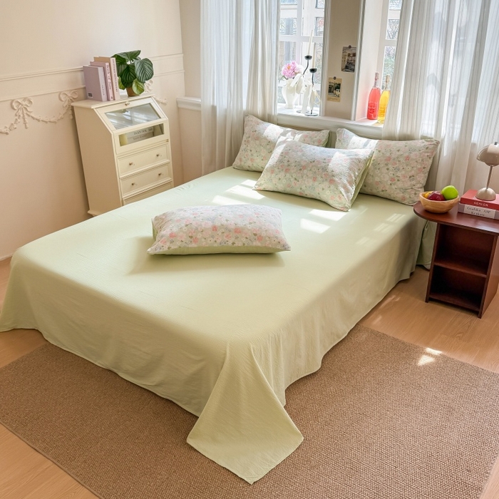 91家纺网 家纺一手货源 找家纺 鑫佳居 2026新款水洗针织提花双层纱四件套 青提漫花