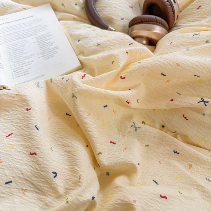 91家纺网 家纺一手货源 找家纺 鑫佳居 2026新款水洗针织提花双层纱四件套 奶油甜点