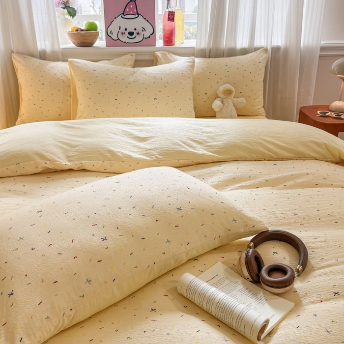 91家纺网 家纺一手货源 找家纺 鑫佳居 2026新款水洗针织提花双层纱四件套 奶油甜点