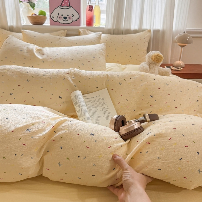 91家纺网 家纺一手货源 找家纺 鑫佳居 2026新款水洗针织提花双层纱四件套 奶油甜点