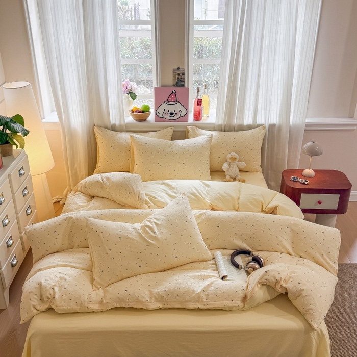 91家纺网 家纺一手货源 找家纺 鑫佳居 2026新款水洗针织提花双层纱四件套 奶油甜点