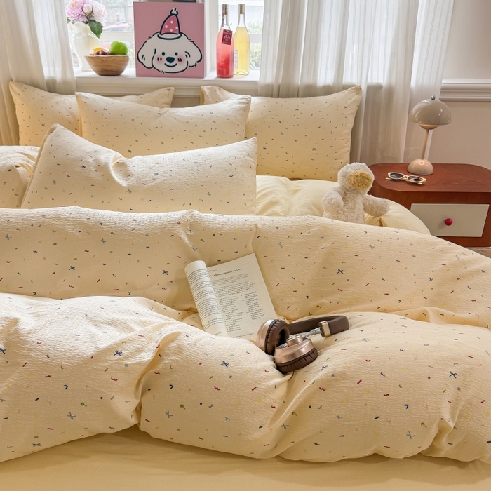 91家纺网 家纺一手货源 找家纺 鑫佳居 2026新款水洗针织提花双层纱四件套 奶油甜点