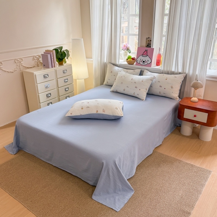 91家纺网 家纺一手货源 找家纺 鑫佳居 2026新款水洗针织提花双层纱四件套 奶油萌宠