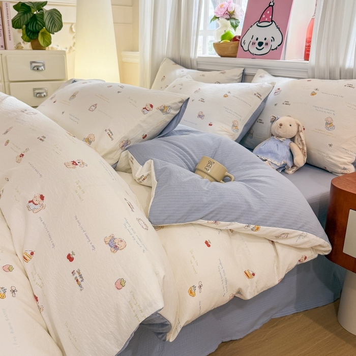 鑫佳居 2026新款水洗针织提花双层纱四件套 奶油萌宠