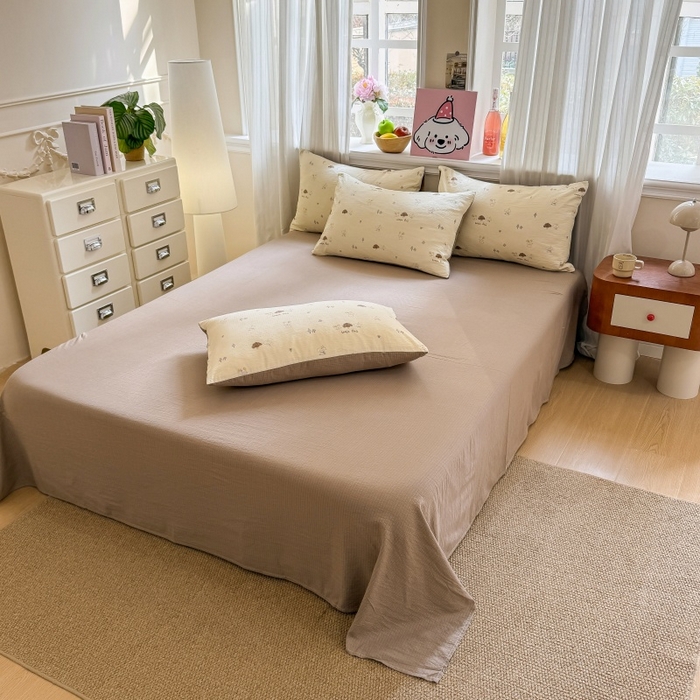 91家纺网 家纺一手货源 找家纺 鑫佳居 2026新款水洗针织提花双层纱四件套 快乐伙伴