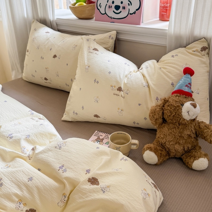 91家纺网 家纺一手货源 找家纺 鑫佳居 2026新款水洗针织提花双层纱四件套 快乐伙伴