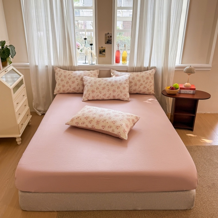 91家纺网 家纺一手货源 找家纺 鑫佳居 2026新款水洗针织提花双层纱四件套 莫奈花园