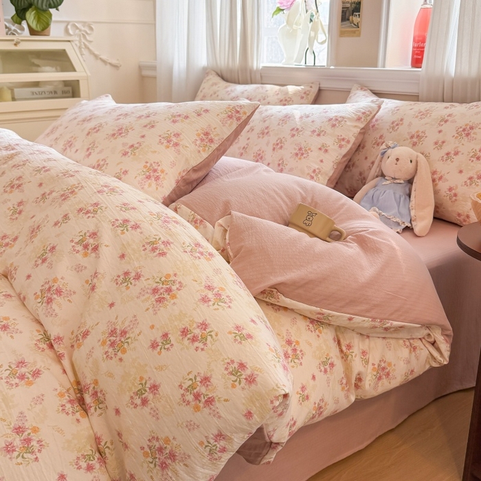 鑫佳居 2026新款水洗针织提花双层纱四件套 莫奈花园