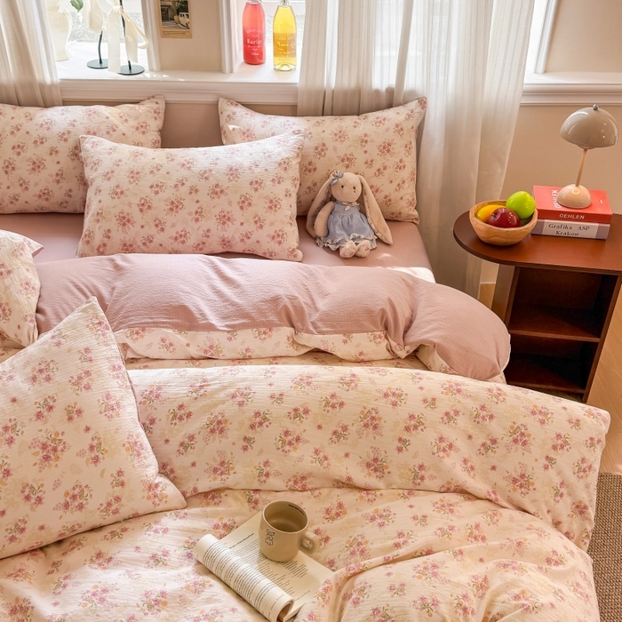 91家纺网 家纺一手货源 找家纺 鑫佳居 2026新款水洗针织提花双层纱四件套 莫奈花园