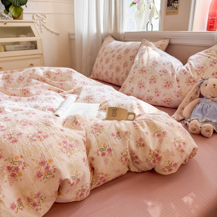 91家纺网 家纺一手货源 找家纺 鑫佳居 2026新款水洗针织提花双层纱四件套 莫奈花园