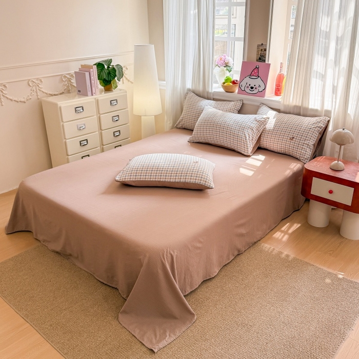 91家纺网 家纺一手货源 找家纺 鑫佳居 2026新款水洗针织提花双层纱四件套 木马格调