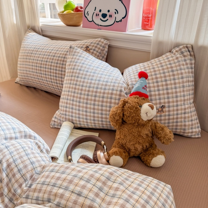 91家纺网 家纺一手货源 找家纺 鑫佳居 2026新款水洗针织提花双层纱四件套 木马格调