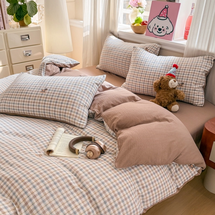 91家纺网 家纺一手货源 找家纺 鑫佳居 2026新款水洗针织提花双层纱四件套 木马格调