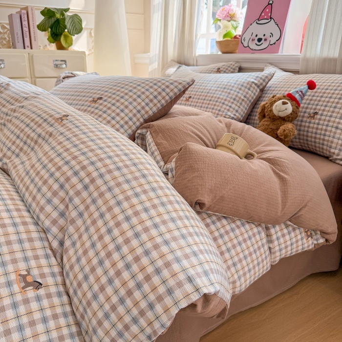 鑫佳居 2026新款水洗针织提花双层纱四件套 木马格调