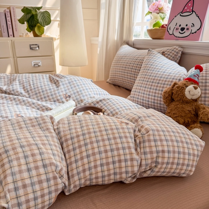 91家纺网 家纺一手货源 找家纺 鑫佳居 2026新款水洗针织提花双层纱四件套 木马格调