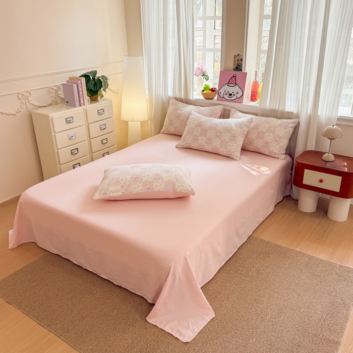 91家纺网 家纺一手货源 找家纺 鑫佳居 2026新款水洗针织提花双层纱四件套 KT萌熊