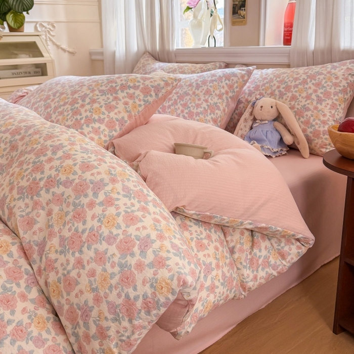 鑫佳居 2026新款水洗针织提花双层纱四件套 春日花香