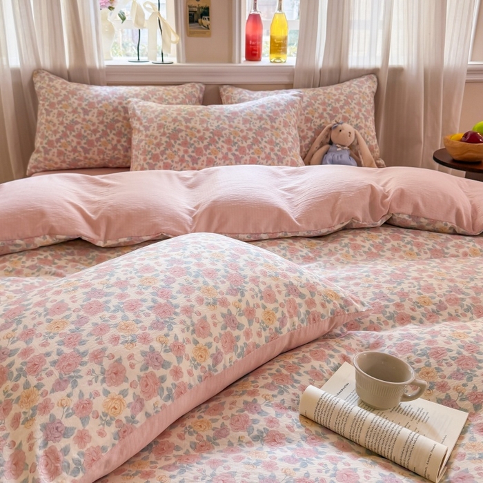 91家纺网 家纺一手货源 找家纺 鑫佳居 2026新款水洗针织提花双层纱四件套 春日花香