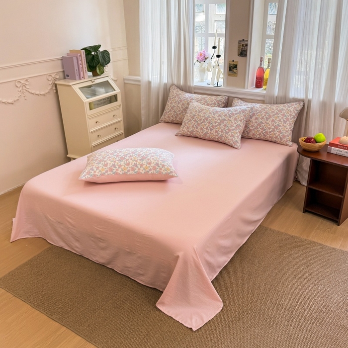 91家纺网 家纺一手货源 找家纺 鑫佳居 2026新款水洗针织提花双层纱四件套 春日花香