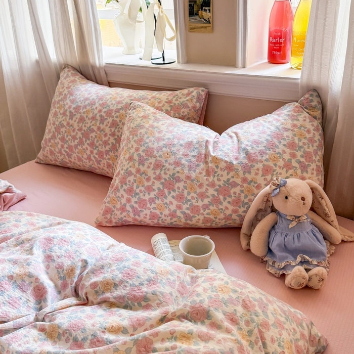 91家纺网 家纺一手货源 找家纺 鑫佳居 2026新款水洗针织提花双层纱四件套 春日花香