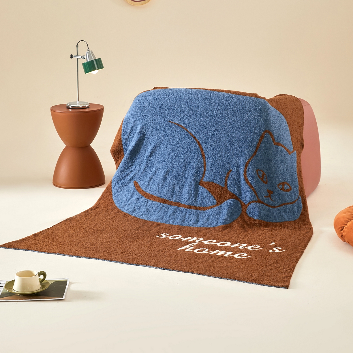 91家纺网 家纺一手货源 找家纺 航途席业 2026新款半边绒毛毯毯子 慵懒猫