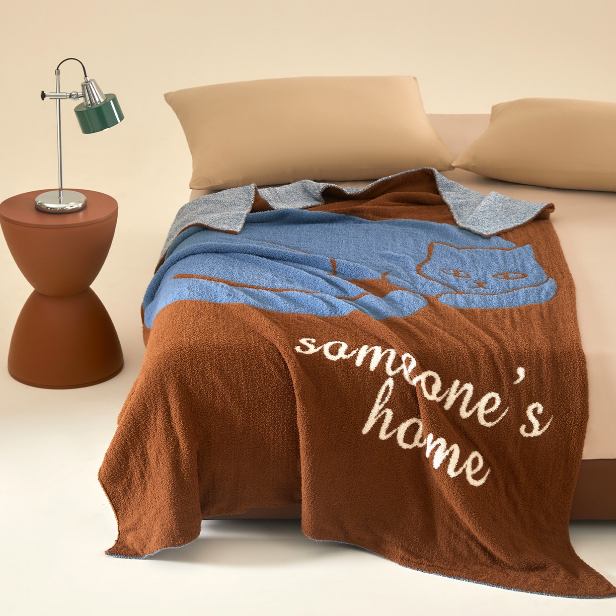 91家纺网 家纺一手货源 找家纺 航途席业 2026新款半边绒毛毯毯子 慵懒猫