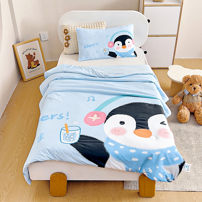 御棉坊2026新款A类锦氨数码印花大版蚕丝儿童夏凉被幼儿园午睡被宝宝夏季空调被薄被子 动感企鹅