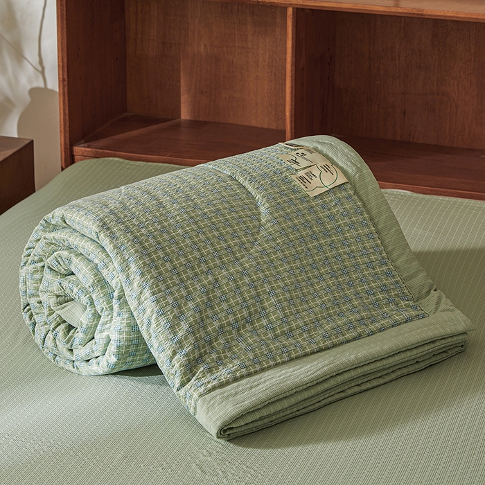 91家纺网 家纺一手货源 找家纺 熙宴家纺 2026新款云感泡芙棉花夏被四件套 绿方格