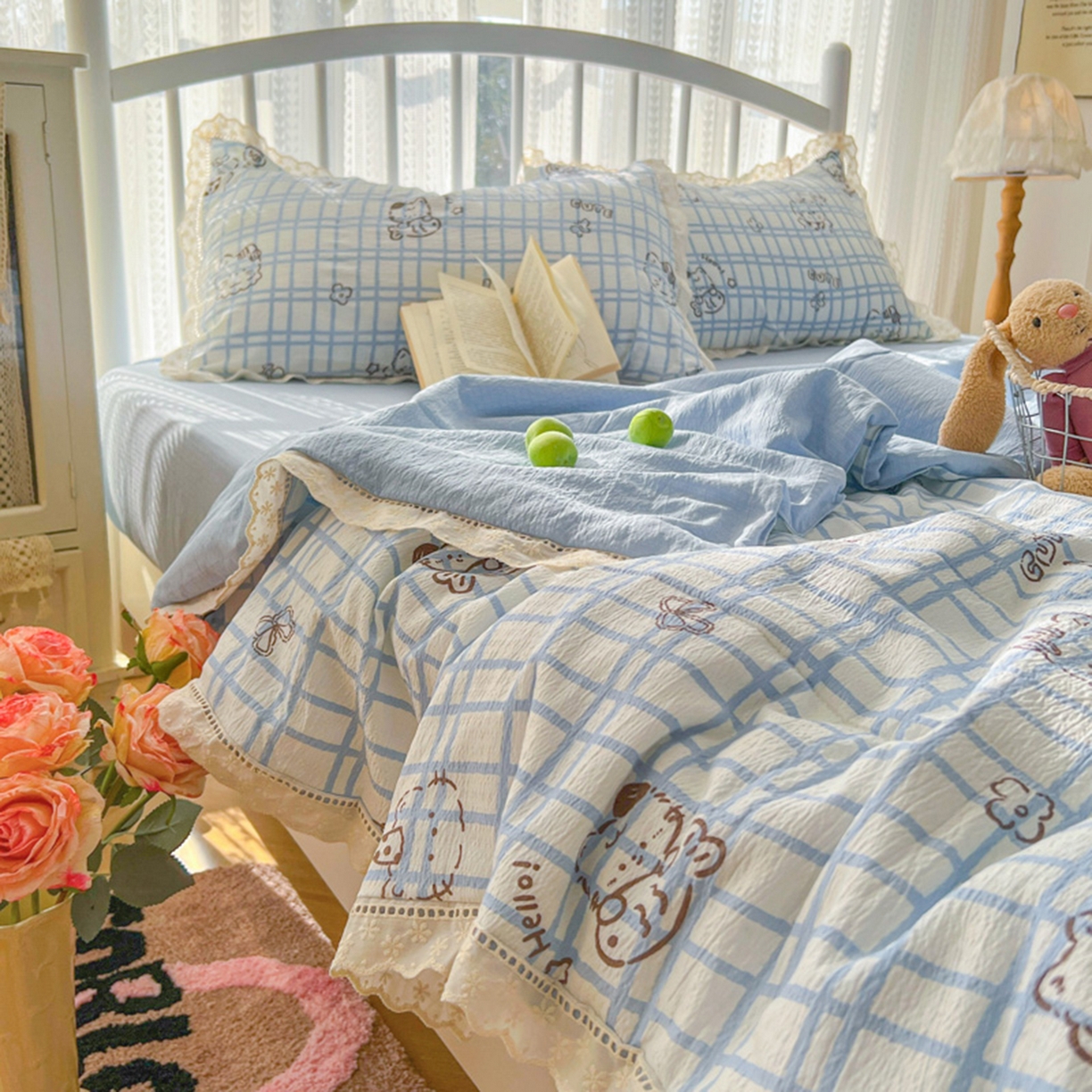 91家纺网 家纺一手货源 找家纺 港岛妹妹 2026新款镂空花边夏被 夏被四件套 格格屋