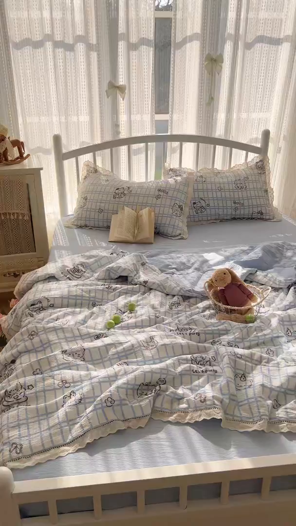 91家纺网 家纺一手货源 找家纺 港岛妹妹 2026新款镂空花边夏被 夏被四件套 格格屋