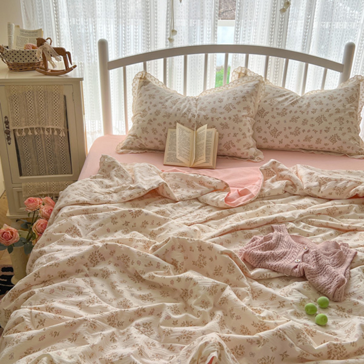 91家纺网 家纺一手货源 找家纺 港岛妹妹 2026新款镂空花边夏被 夏被四件套 花间语