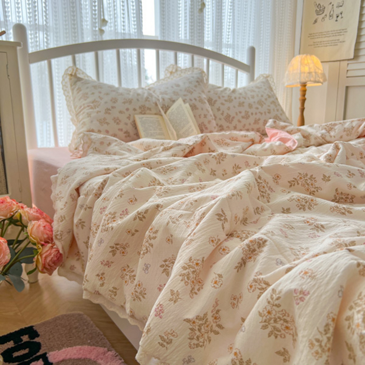 91家纺网 家纺一手货源 找家纺 港岛妹妹 2026新款镂空花边夏被 夏被四件套 花间语