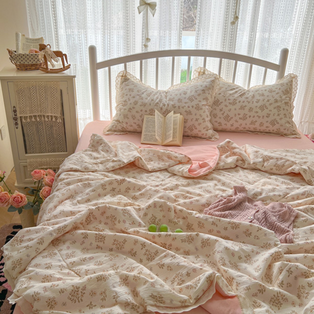 91家纺网 家纺一手货源 找家纺 港岛妹妹 2026新款镂空花边夏被 夏被四件套 花间语