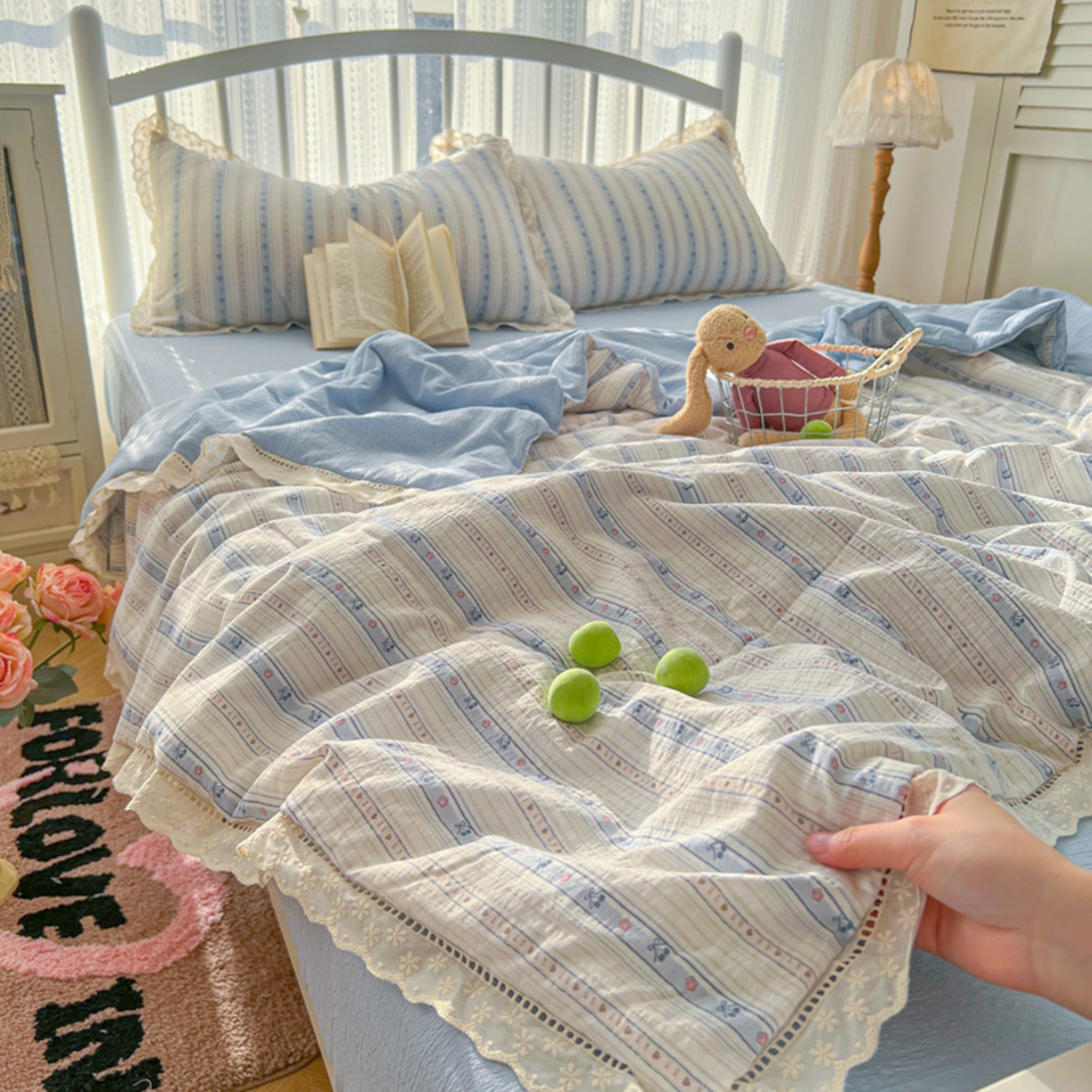 港岛妹妹 2026新款镂空花边夏被 夏被四件套 米兰