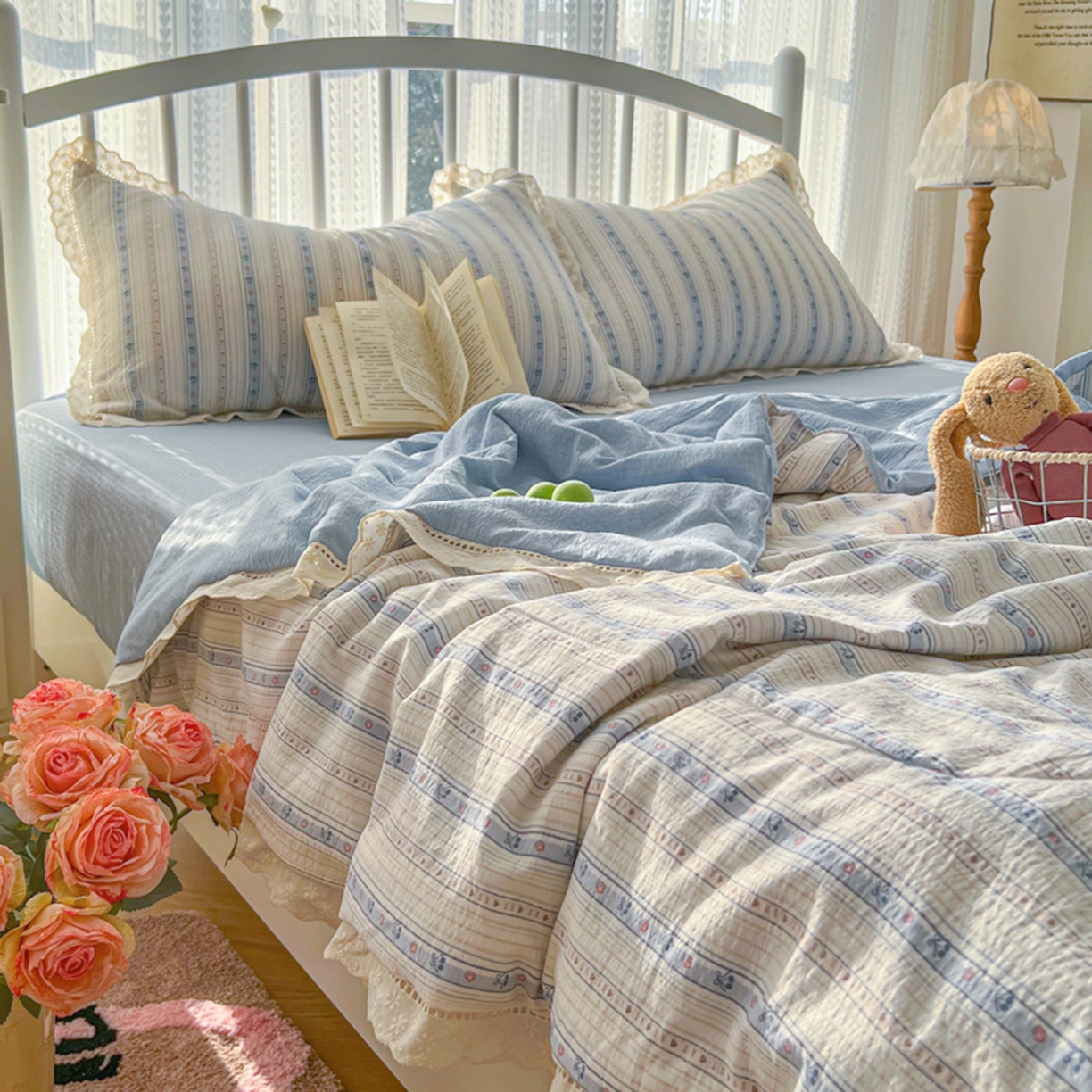 91家纺网 家纺一手货源 找家纺 港岛妹妹 2026新款镂空花边夏被 夏被四件套 米兰