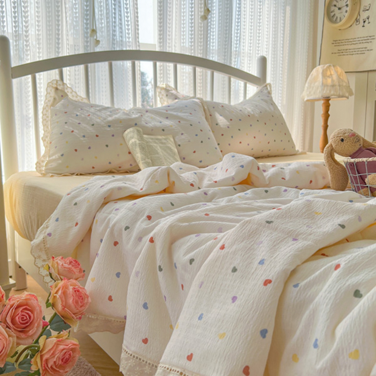 91家纺网 家纺一手货源 找家纺 港岛妹妹 2026新款镂空花边夏被 夏被四件套 奶油小爱心