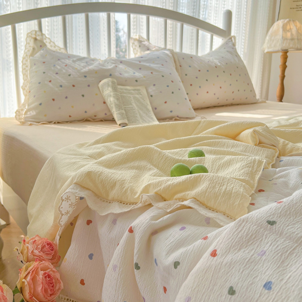 91家纺网 家纺一手货源 找家纺 港岛妹妹 2026新款镂空花边夏被 夏被四件套 奶油小爱心