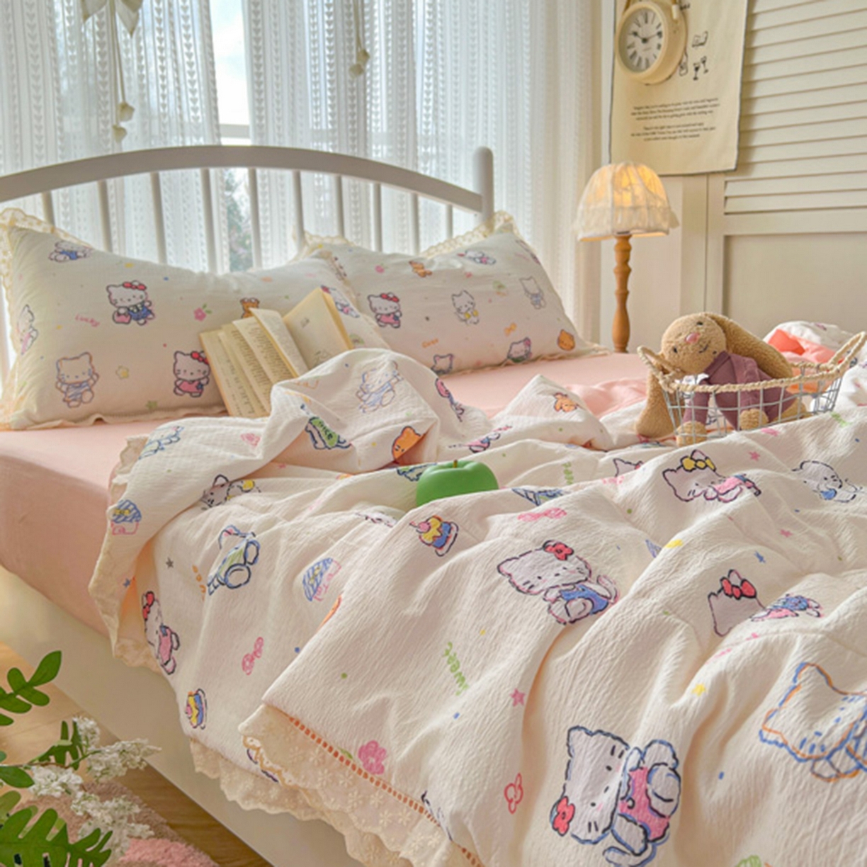 91家纺网 家纺一手货源 找家纺 港岛妹妹 2026新款镂空花边夏被 夏被四件套 泡芙小猫