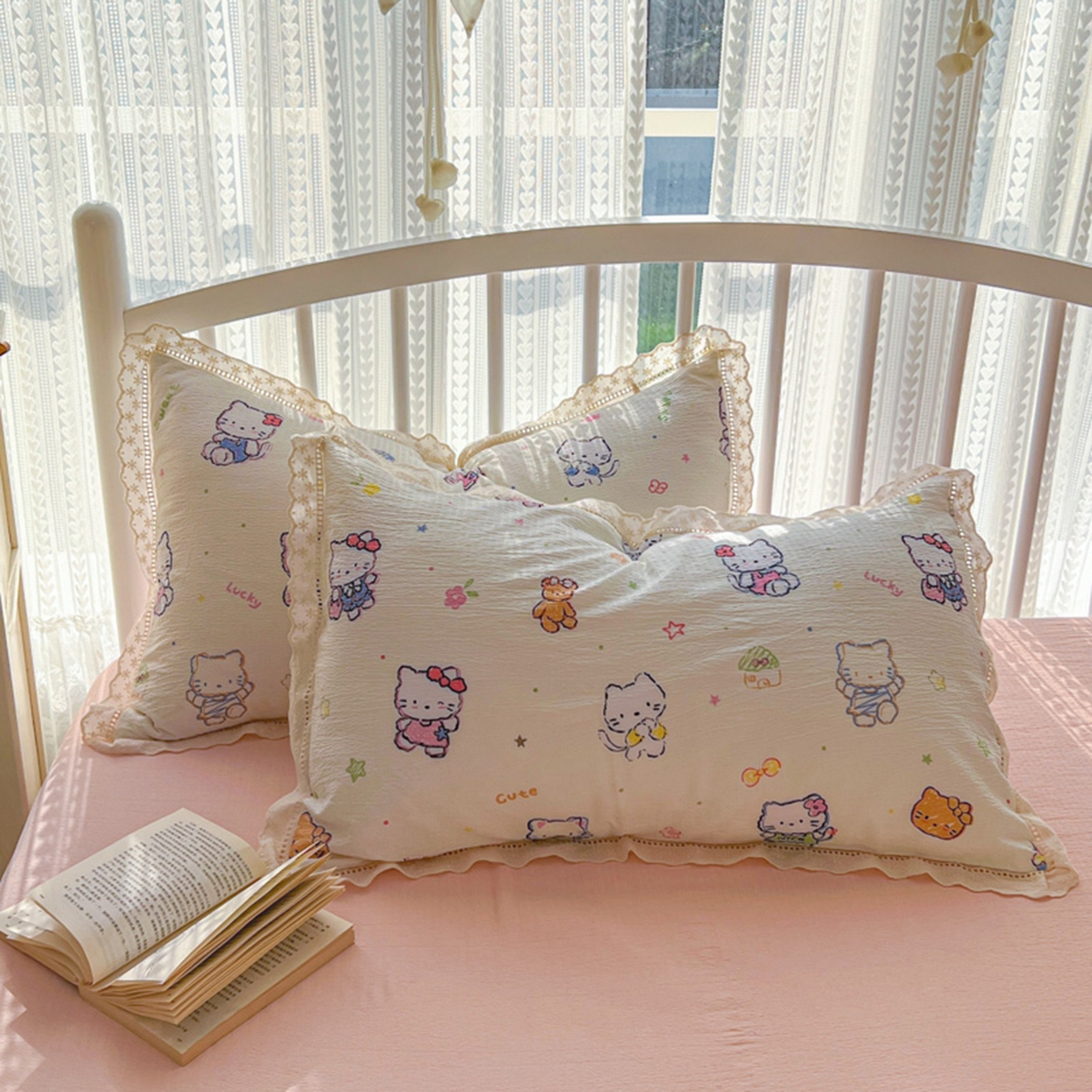 91家纺网 家纺一手货源 找家纺 港岛妹妹 2026新款镂空花边夏被 夏被四件套 泡芙小猫