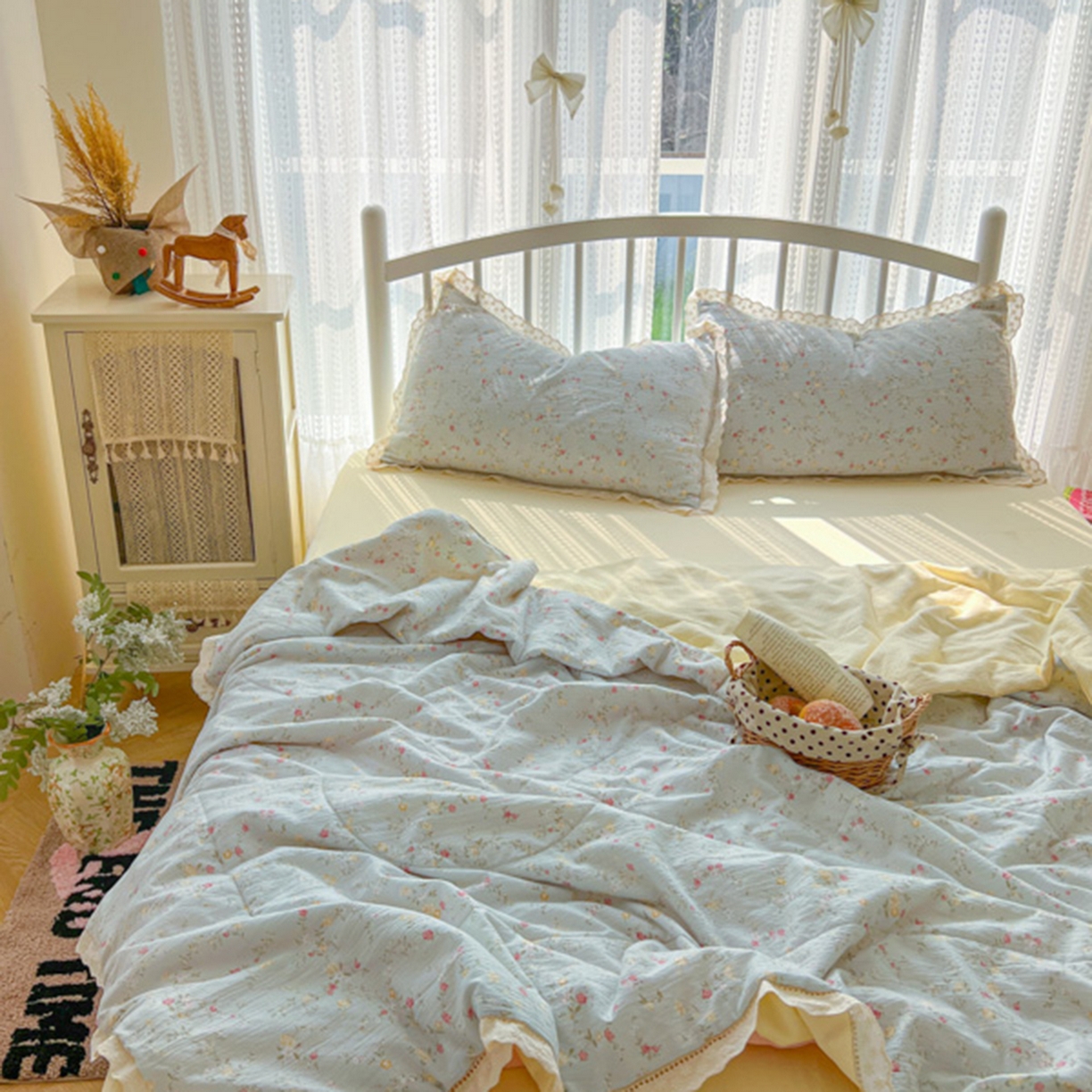 91家纺网 家纺一手货源 找家纺 港岛妹妹 2026新款镂空花边夏被 夏被四件套 晴空微澜