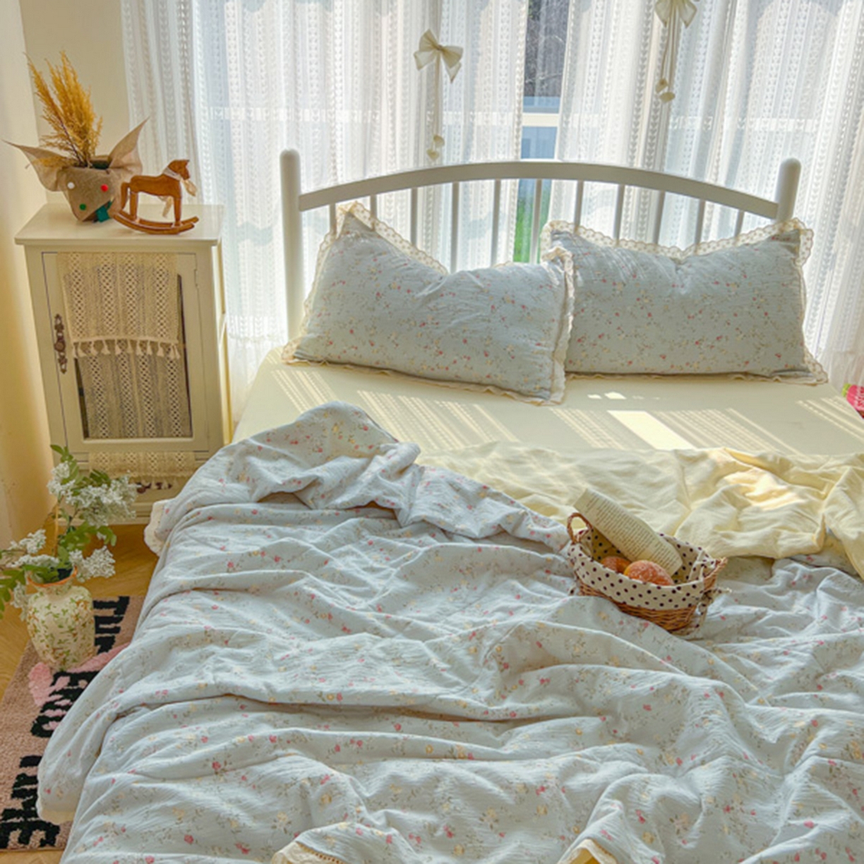 91家纺网 家纺一手货源 找家纺 港岛妹妹 2026新款镂空花边夏被 夏被四件套 晴空微澜