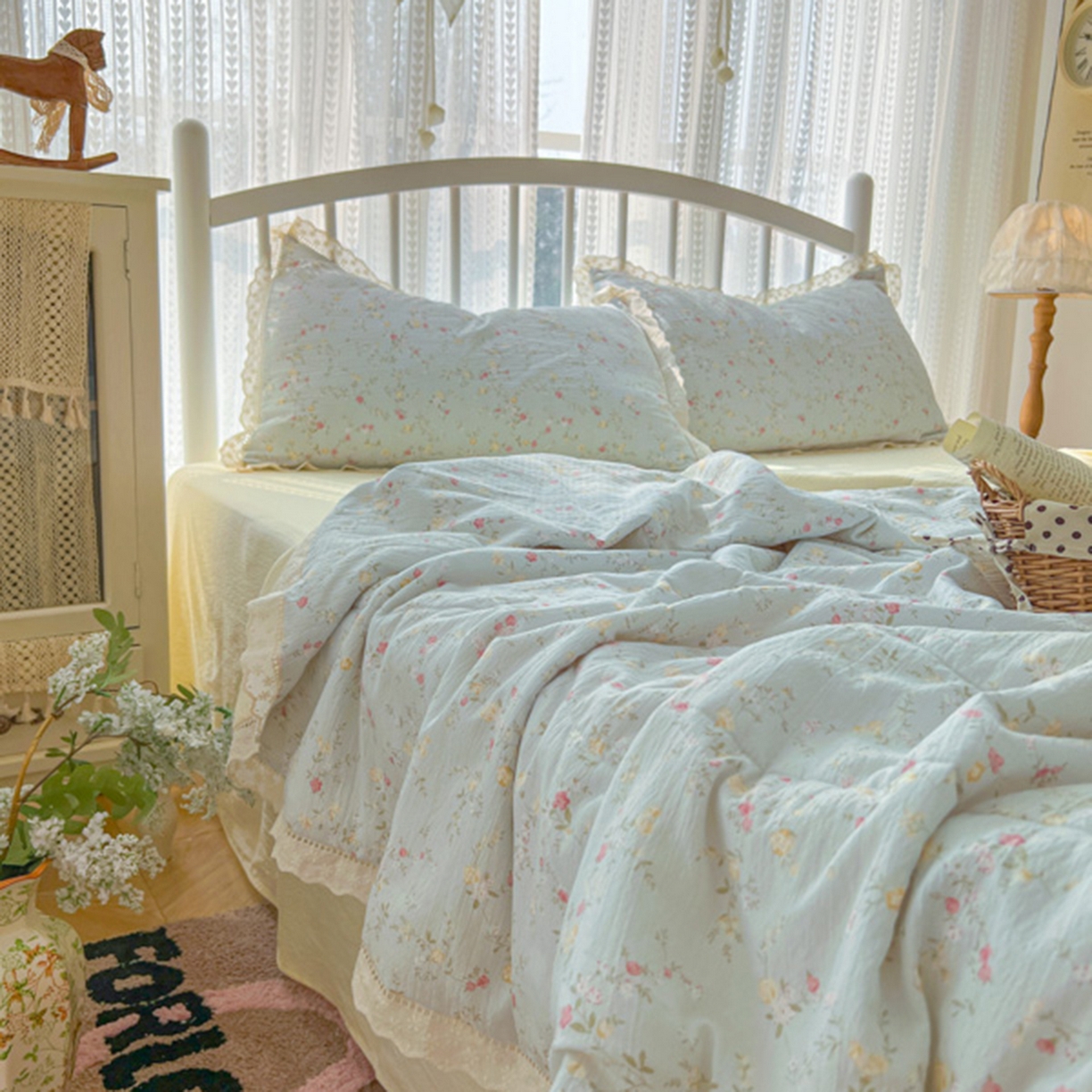 91家纺网 家纺一手货源 找家纺 港岛妹妹 2026新款镂空花边夏被 夏被四件套 晴空微澜